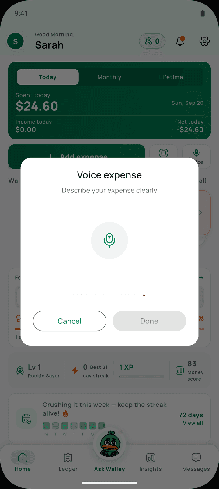 Walley voice expense dialog